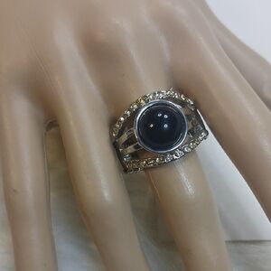 Paparazzi Black and Silver Glam Ring Strech